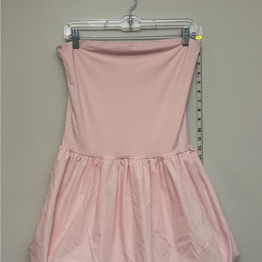 Baby Pink Strapless Bubble Hem Mini Dress Easter Spring Coquette Y2K